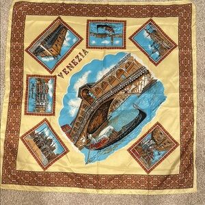 Venetian Themed Scarf with Blue and Brown Accents